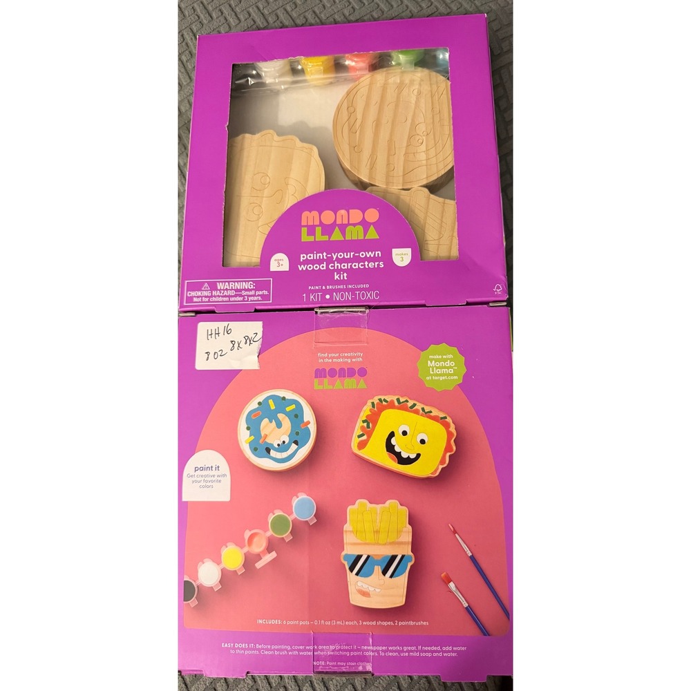 Mondo Llama‎ Paint Your Own Wood Characters Kit Taco Donut French Fries 11pc Set